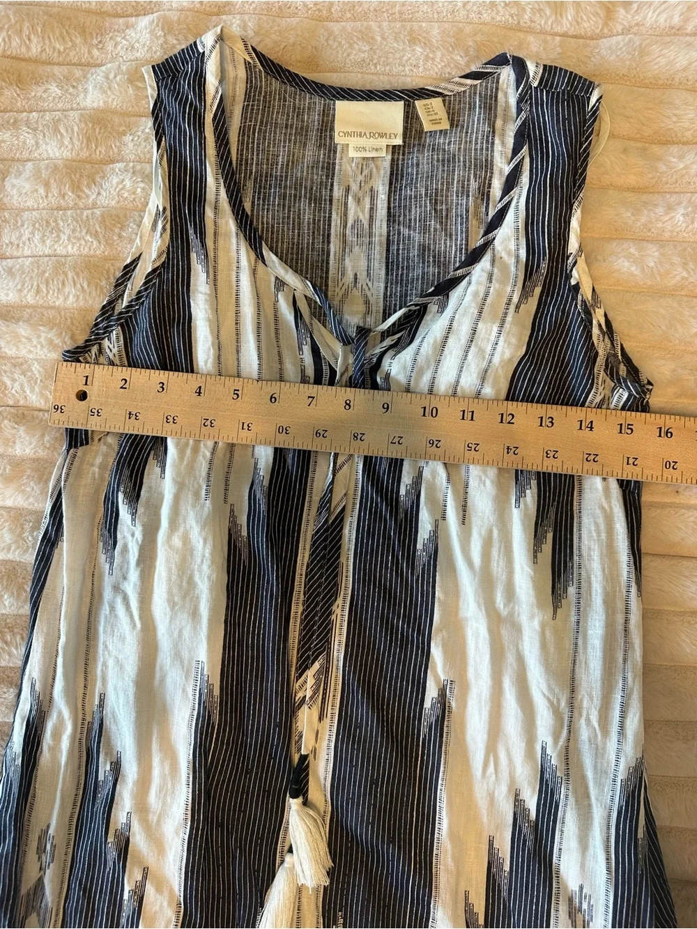 Linen Cynthia Rowley Sleeveless Navy and White Tie-Front Dress